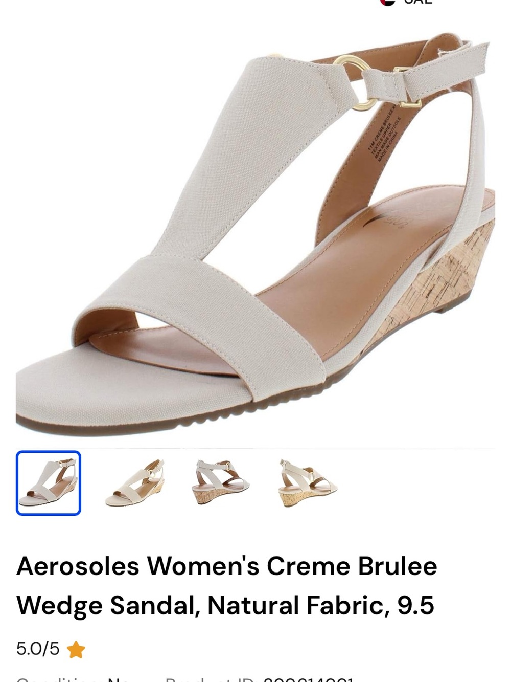 Aerosoles Heelrest Cream Brûlée Wedge Sandals with Ankle Strap Natural fabric 8M